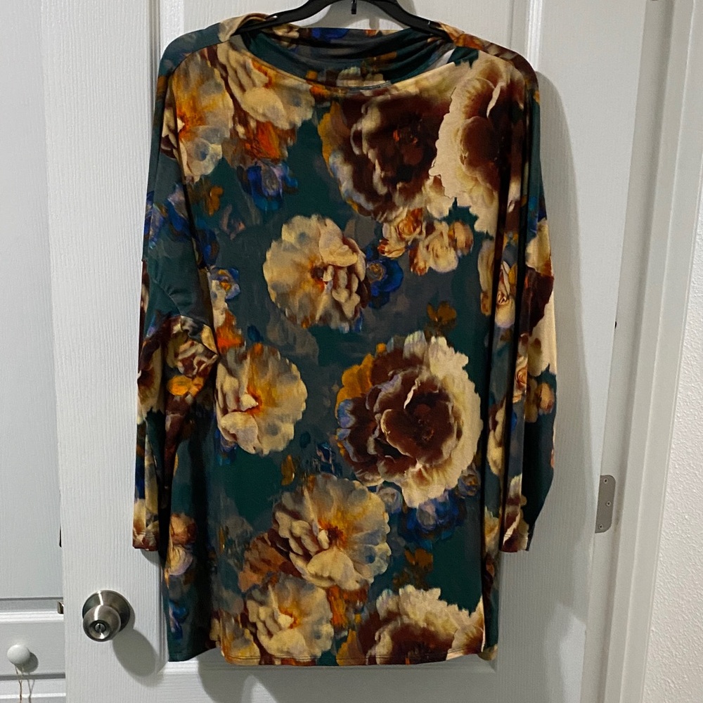 bryn Walker Floral Long Sleeve Top - Green and Brown